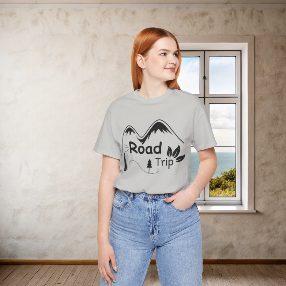 Road Trip Text Printed round neck short sleeve T-Shirt for men women