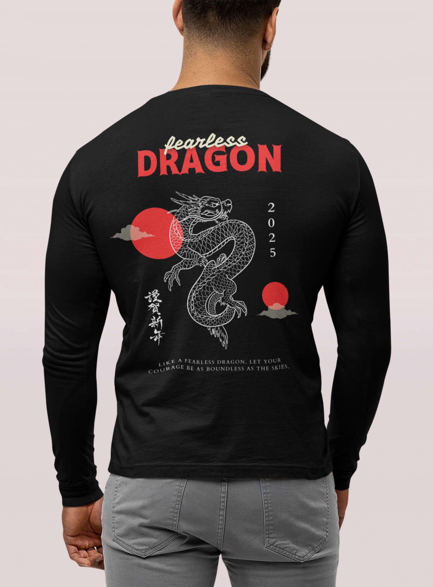 Men heavy cotton T-shirt with dragon graphic print