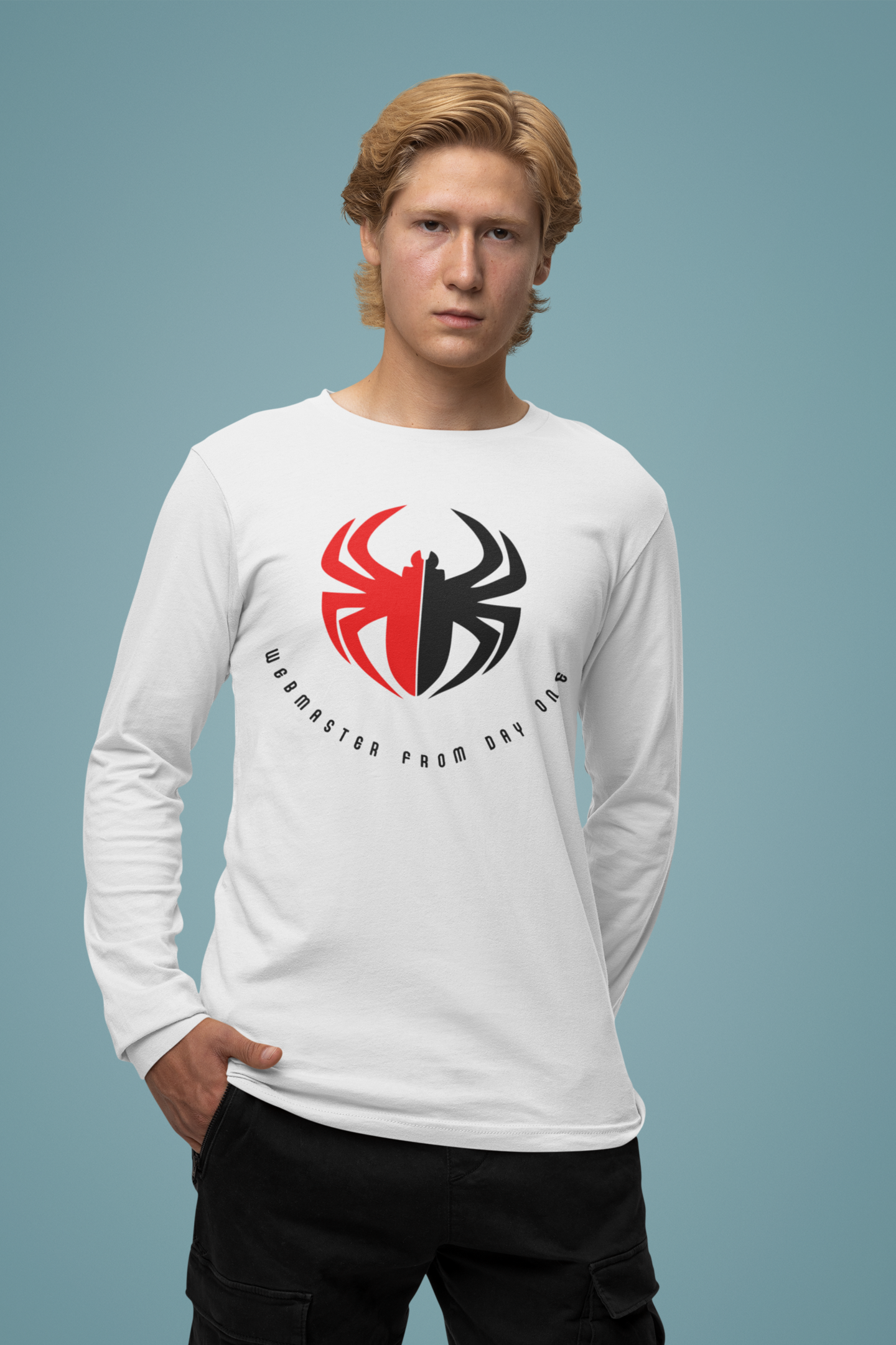 Streetwear men white cotton tee with spider motif